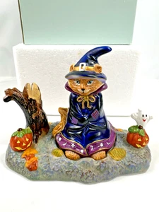 Ceramic Halloween Magician Cat PartyLite Abracadandle Snuffer & Base P7344 - Picture 1 of 13