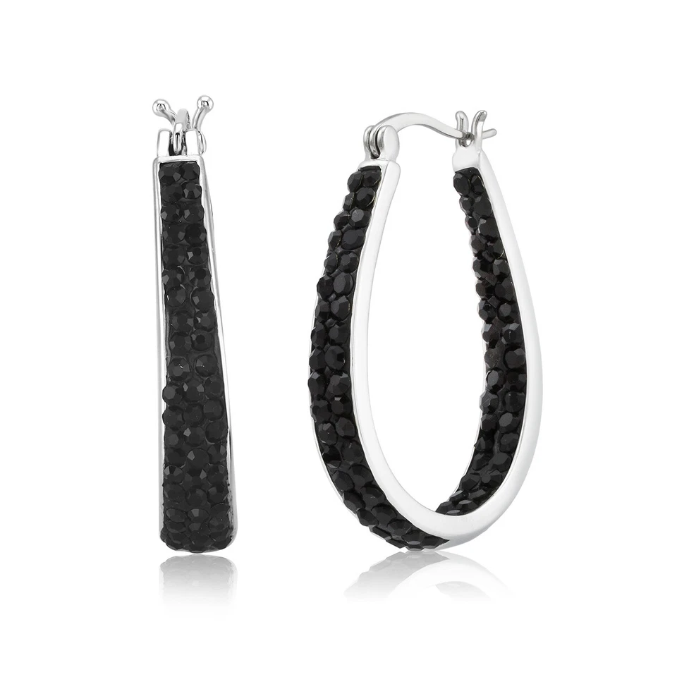 Brincos de argola folheados a prata com cristal Swarovski de dentro para fora formato oval, - Imagem 1 de 4