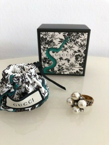 ANELLO GUCCI PERLE FINTE FINITURA ORO INVECCHIATO GUCCI 16 US 7 5