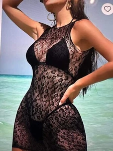 Womens Fishnet Leopard Print Lingerie or Swimsuit Cover-up Without Bikini - Picture 1 of 5