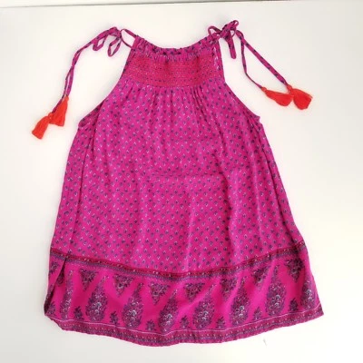 Antiguo Vestido Cami Azul Marino Sin Mangas Niñas S Floral Hombro Corbata Borlas - Totalmente Nuevo Foto 1 de 4