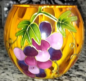 Kerzenhalter Teelicht Glas Traubenbündel Design handbemalt - Bild 1 von 2