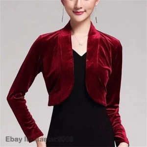 Cropped Bolero Velvet Cardigan Shrug Jacket Open Front Formal Party Wedding Slim - Picture 1 of 23