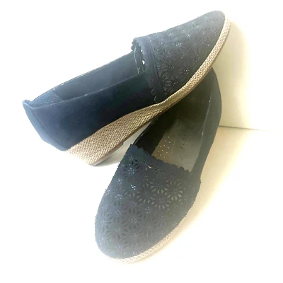 Karen Scott Tecido Azul Marinho Recorte Glitter Slip On Conforto Wedges Feminino 9,5 M - Imagem 1 de 4