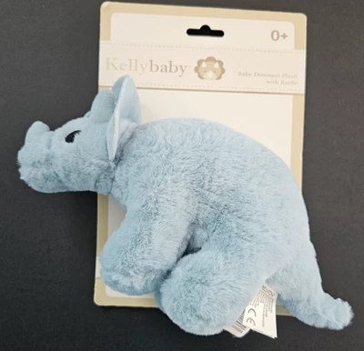 Juguete de peluche Kelly Baby azul dinosaurio sonajero 9" ojos bordados Foto 1 de 4