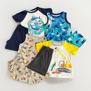 Cozy Jams 8Pc Pajama Set Shark & Construction Print Toddler Boy 4T NEW NO TAGS - Picture 1 of 12