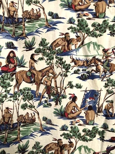 Vintage 1950er Jahre Indianer Stil 100 % Baumwolle Stoff - 2/3 Yd. x 35 1/2 Zoll - Bild 1 von 11