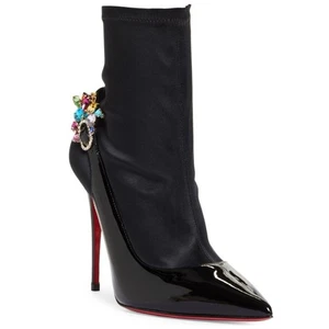 $1548 NEW CHRISTIAN LOUBOUTIN BLACK EMBELLISHED SOCK BOOTIES EUR 37, US 7 - Picture 1 of 15