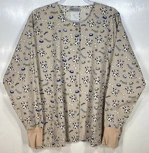 Scrub Jacket Top womens size L large as measured Puppy Dog Bone Bowl puppies tan - Picture 1 of 4