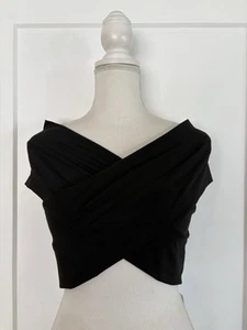 Crop top donna nuovo con etichetta Commense nero spalle scoperte incrociato taglia M - Foto 1 di 5