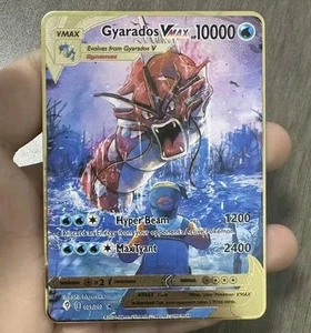 Pokemon Card - Gyarados VMAX Gold Metal Card - TCG Carta Fanmade In Metallo - Foto 1 di 2