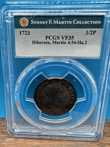 1723 Wood's Hibernia Halfpenny — PCGS VF35 — Sydney F. Martin — Martin 4.54-Ha.2 - Picture 1 of 9