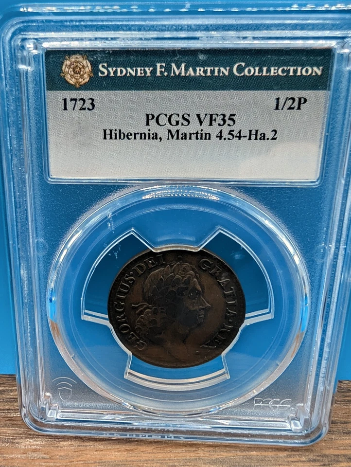 1723 Wood's Hibernia Halfpenny — PCGS VF35 — Sydney F. Martin — Martin 4.54-Ha.2 - Image 1 of 4