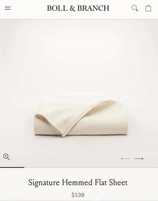 Boll & Branch 100% Organic Flat Top Sheet California King Cream Luxury Bed Linen - Image 1 of 4