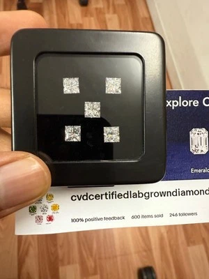5.50 TCW Princess Lab Grown Diamond Non Certified CVD 5.50 x 5.50 mm each - 5 pc - Image 1 of 4
