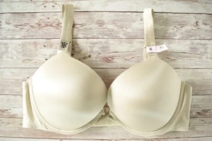 Victorias Secret 36C *BOMBSHELL* +2 CUPS STREUS GLANZ TRÄGER PUSH-UP BH beige - Bild 1 von 5