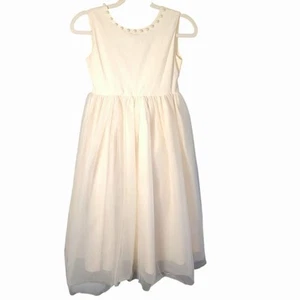 Only Little Once Sz 12 Pearl Neck Beige Tulle Skirted Belt Tie Fairytale Dress - Picture 1 of 8