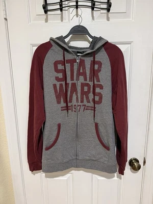 Sudadera con Capucha Star Wars 1977 Para Hombre Cremallera Completa Gris Borgoña Talla 2XL Foto 1 de 4