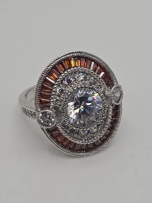 Anillo de cristal transparente y naranja tono plata estilo Art Deco de moda talla 8 Foto 1 de 4