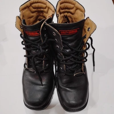 Harley Davidson Women's Size 7 Black Leather Boots Zip And Lace Up - Image 1 of 4