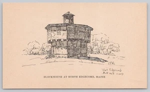 Maine Postcard Blockhouse at North Fort Edgecomb ME Sketch 3.25 x 5.5 Inch - Picture 1 of 2