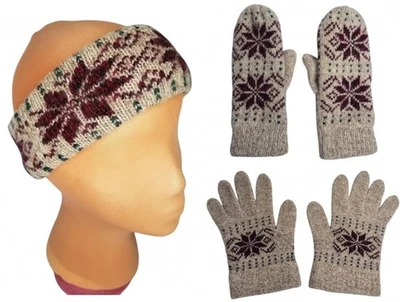 Juego de 3 guantes de diadema de invierno con manoplas forradas para mujer diseño estrella nórdica avena Foto 1 de 4