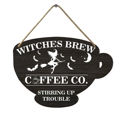 Деревянный знак декор для Хэллоуина «Ведьмы варят кофе Co.» кофейная чашка деревянный знак - Изображение 1 из 4