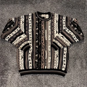 Vintage Cotton Traders Coogi Style 3D Knit Sweater Green Earth Tones Adult Large - Picture 1 of 11