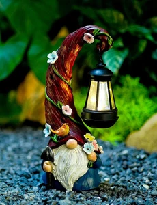 Gnomo Jardín Decoración Estatua Gnomos Solares Decoraciones Para Patio Con Linterna Luz O - Imagen 1 de 7