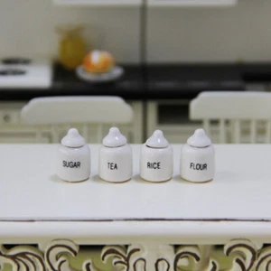 4PC 1:12 Scale Dollhouse Miniatures White Spice Jar Ceramic Kitchen Accessories - Picture 1 of 5
