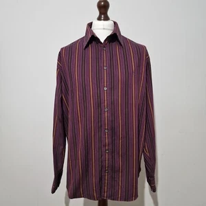YVES SAINT LAURENT Hemd Herren Vintage Langarm Kleid Gestreift XL Burgund YSL - Bild 1 von 9