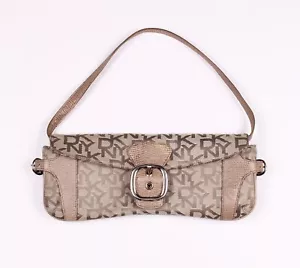 Vintage DKNY Monogram Y2K 90's Glam Small Shoulder Taupe Baguett Bag OS - Picture 1 of 10