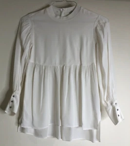 AllSaints Women's Sz Small Sheer Ivory Blouse 1/4 Bk Zip Pullover Gathered Yoke - Picture 1 of 15