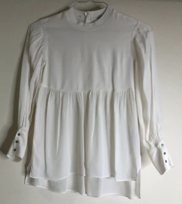 Blusa para mujer AllSaints talla pequeña marfil transparente 1/4 Bk cremallera pulóver canesú recogido Foto 1 de 4