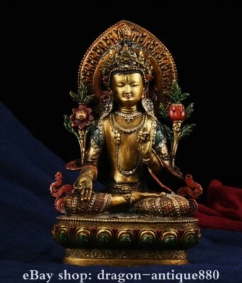 9.0英寸中国旧铜佛教白色塔拉7眼白色塔拉雕塑 — 第 1/4 张图片