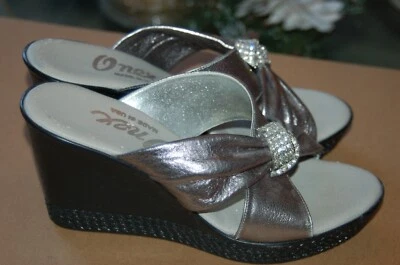 ONEX PELTRE CUERO CORREA CRUZADA ESTRÁS NUDO CUÑA DESLIZABLE TACONES DE NOCHE 6 Foto 1 de 4