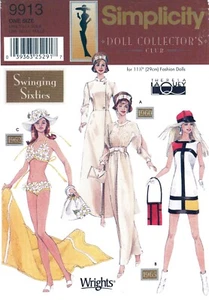 SIMPLICITY SEWING PATTERN 9913 11½” BARBIE FASHION 1960s STYLE DOLL CLOTHES - Picture 1 of 9