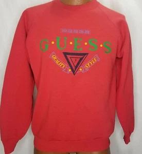Vintage 90s Guess Sweatshirt Red Large Fruit Of The Loom Tag Made In USA - Picture 1 of 7