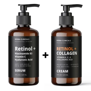 2 PK Retinol, Niacinamide Vita C Hyaluronic Acid Collagen Wrinkle SERUM + CREAM - Picture 1 of 6