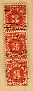 1930 US Scott #J72  3-Cent Postage Due📮 LC Original Gum Three Attached Strip🔥