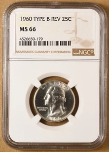 1960 P Washington Quarter 'Type B Reverse' NGC MS66 - Picture 1 of 2