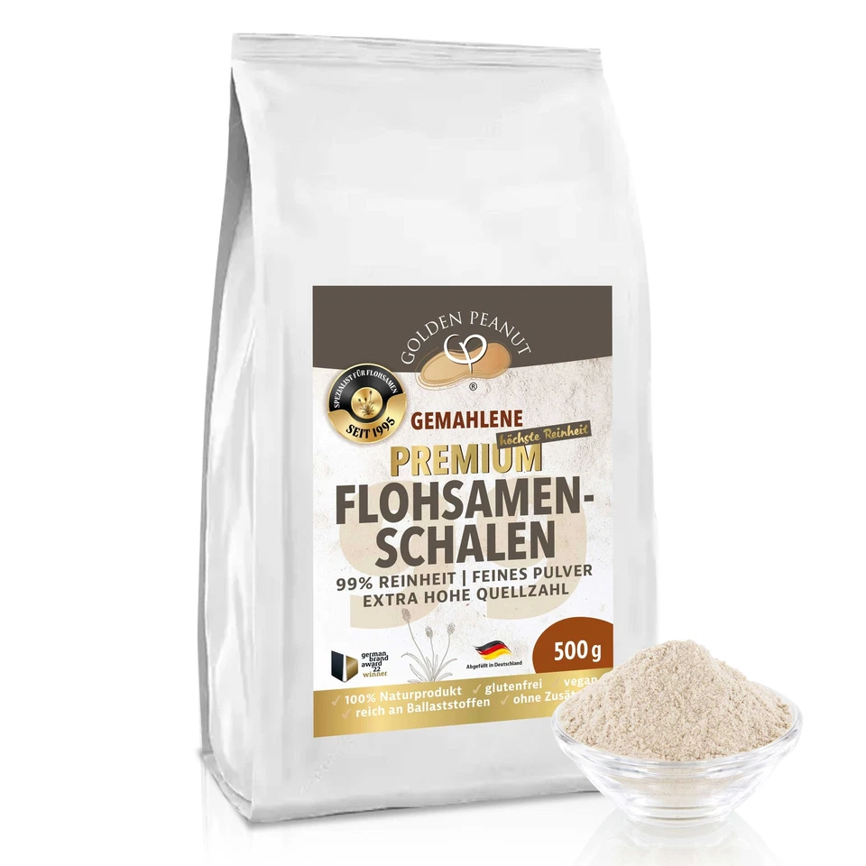 GOLDEN PEANUT Flohsamenschalen gemahlen 500g höchste Quellzahl Psyllium Husk powder high fiber