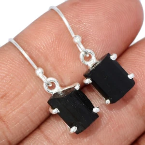 Natural Black Tourmaline - Brazil 925 Sterling Silver Earrings Jewelry CE40123 - Picture 1 of 1