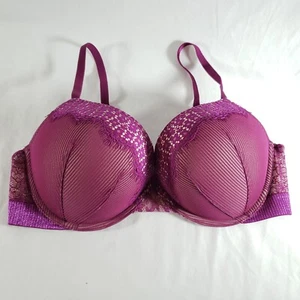 Victoria's Secret 38C Bombshell Bra Plunge Purple Striped Lace Overlay - Picture 1 of 6