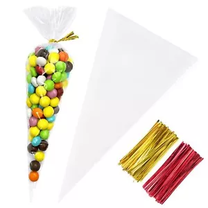 Cone Cellophane Bags5x10 Inches 200 PCS Plastic Popcorn Cone Bags for Party C... - Picture 1 of 7