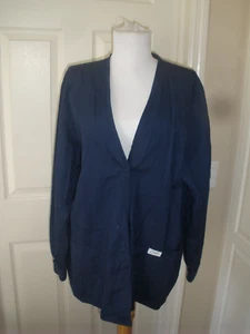 Women's Medical Scrubs Long Sleeve Snap-up Top Navy Blue Crest M (T67) - Picture 1 of 5