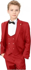 Boys Suits Tuxedo Slim Fit 3 Piece For Kids Wedding Formal Suit Jacket Vest Pant - Picture 1 of 31