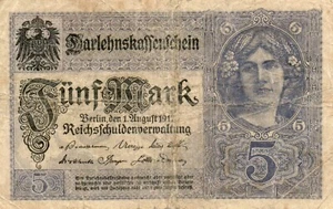 Genuine 5 Mark banknote Darlehnskassenschein 1917 WW I ok con rare 7 no !!! - Picture 1 of 2