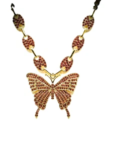 Gold Tone Butterfly Necklace with Pink and Clear Crystals - Picture 1 of 3