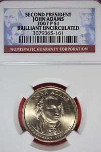 2007 P NGC JOHN ADAMS BRILLIANT UNC PRESIDENTAIL DOLLAR #B49147 - Picture 1 of 2